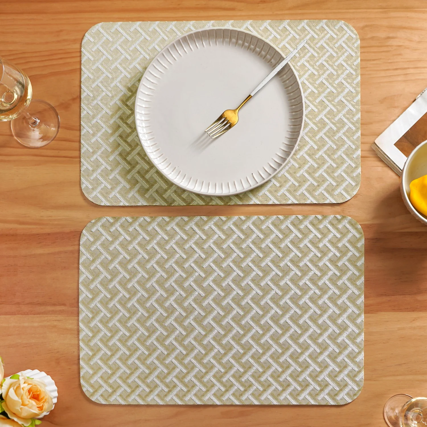 Beige Gold Chevron Tablemat Set Of 6 - Image 8
