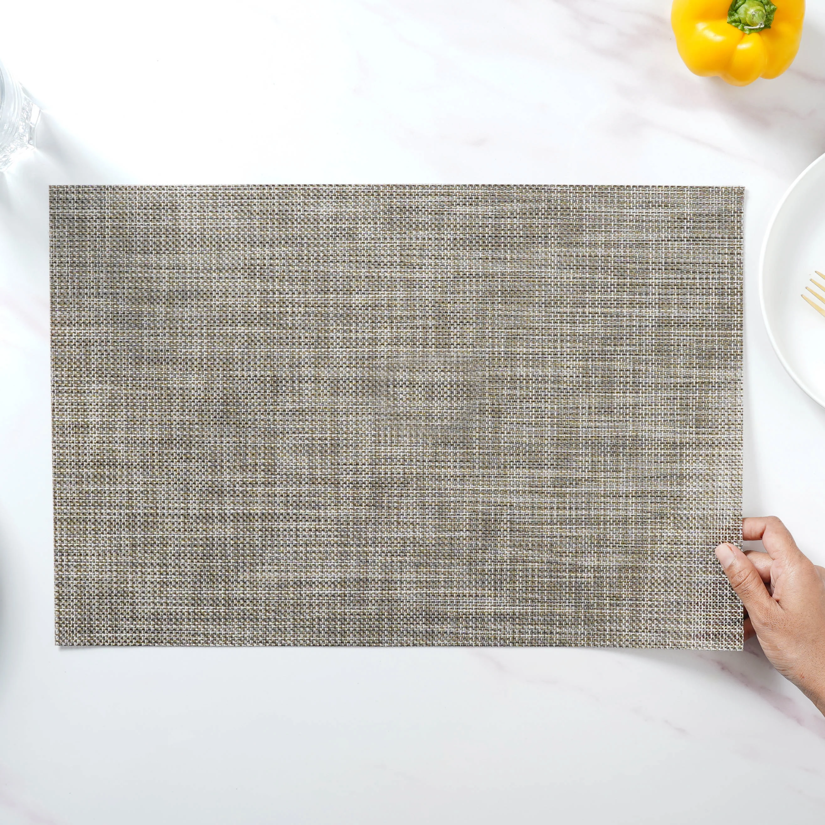 Beige-grey PVC Table Mat Set of 6 - Image 7