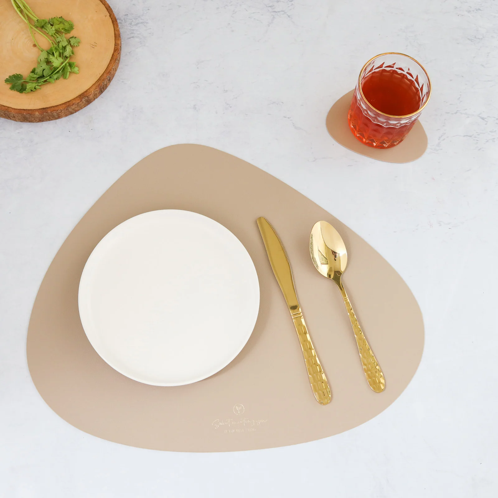 Beige Leather Dinner Mat Set of 4