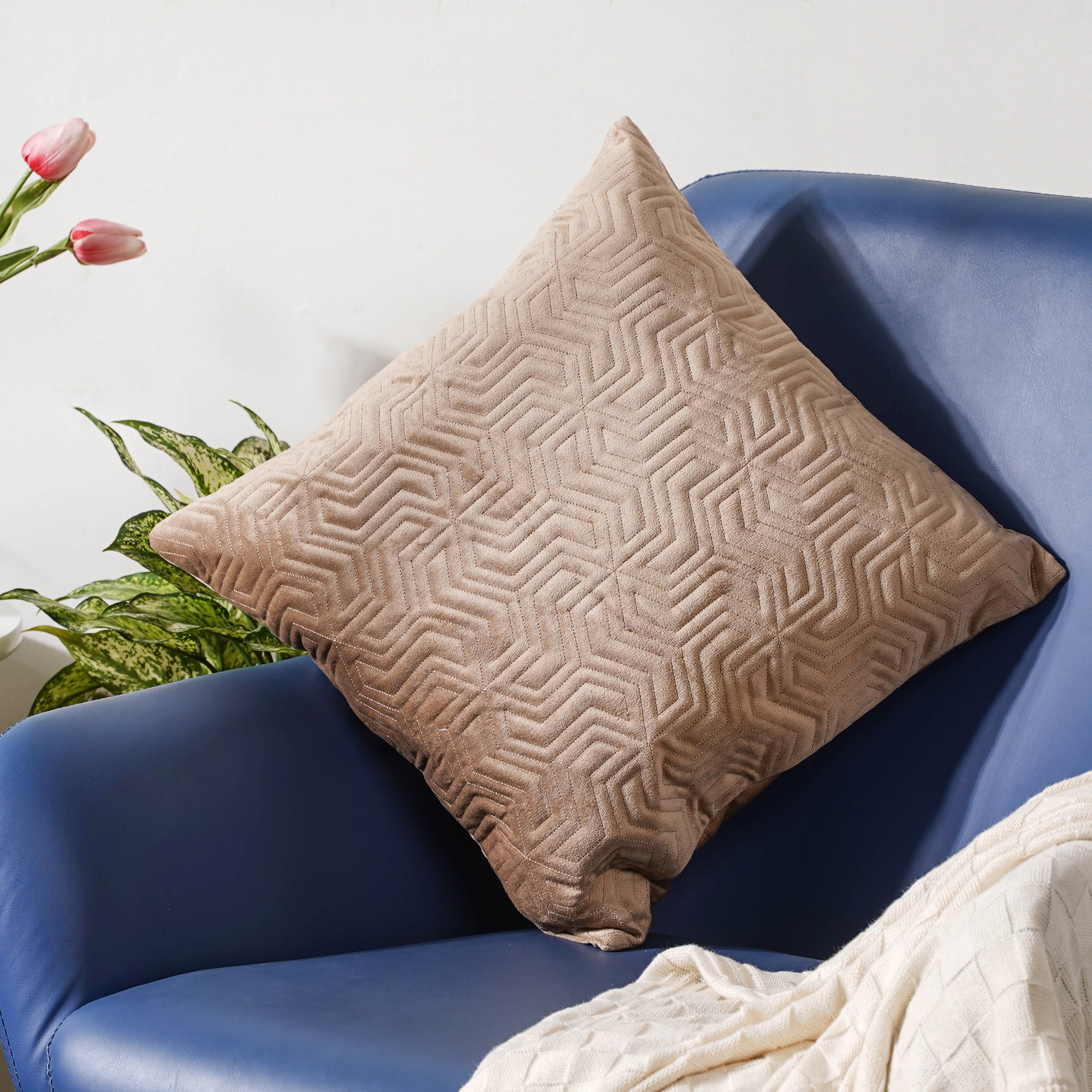 Beige Quilted Velvet Cushion Cover 16 inch - Image 8
