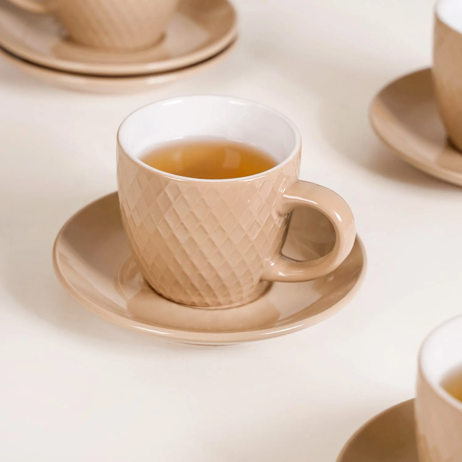 Beige Tara Ceramic Cup And Saucer Set Of 6 225ml - Image 3