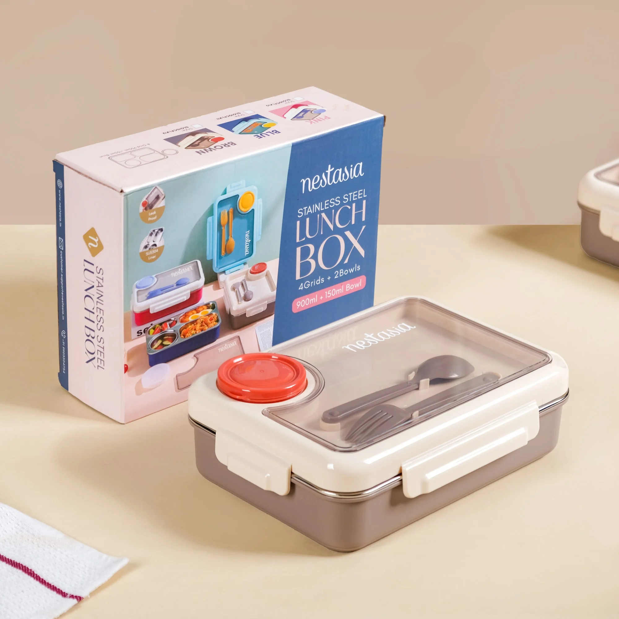 Bento Beige Stainless Steel Insulated Lunch Box For Work 950ml - Image 2