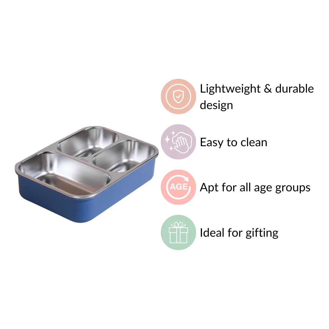 Bento Lunch Box With 3 Compartments Blue 750ml - Image 12