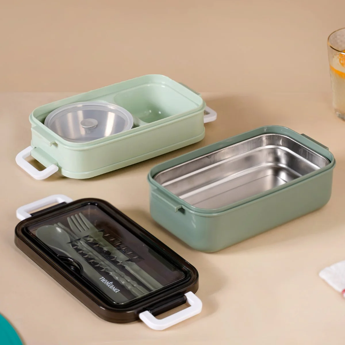Bento Lunch Box With Mobile Holder Green 1050ml - Image 14