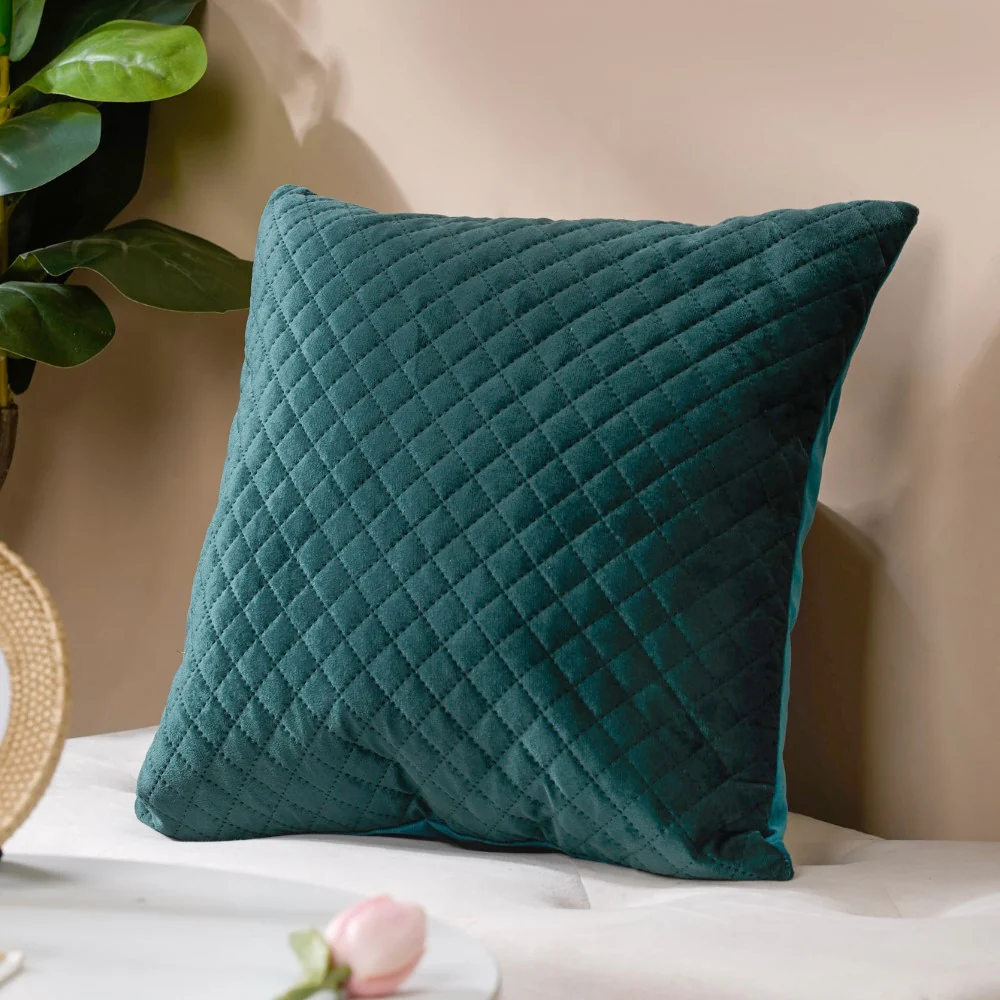 Beryl Green Quilted Velvet Cushion Cover 16 x 16 Inch - Image 3