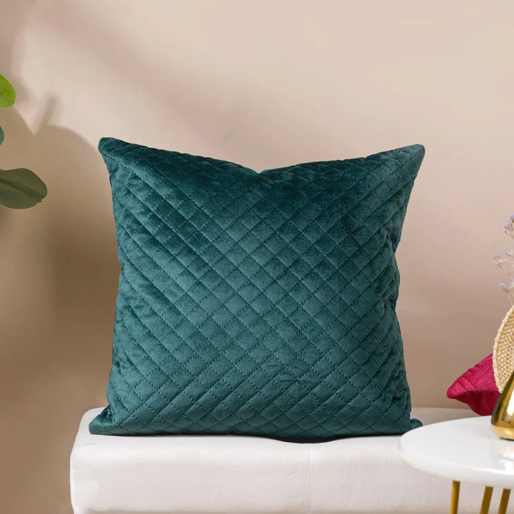 Beryl Green Quilted Velvet Cushion Cover 16 x 16 Inch - Image 4