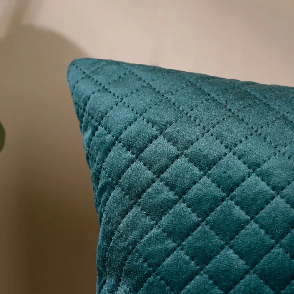 Beryl Green Quilted Velvet Cushion Cover 16 x 16 Inch - Image 6