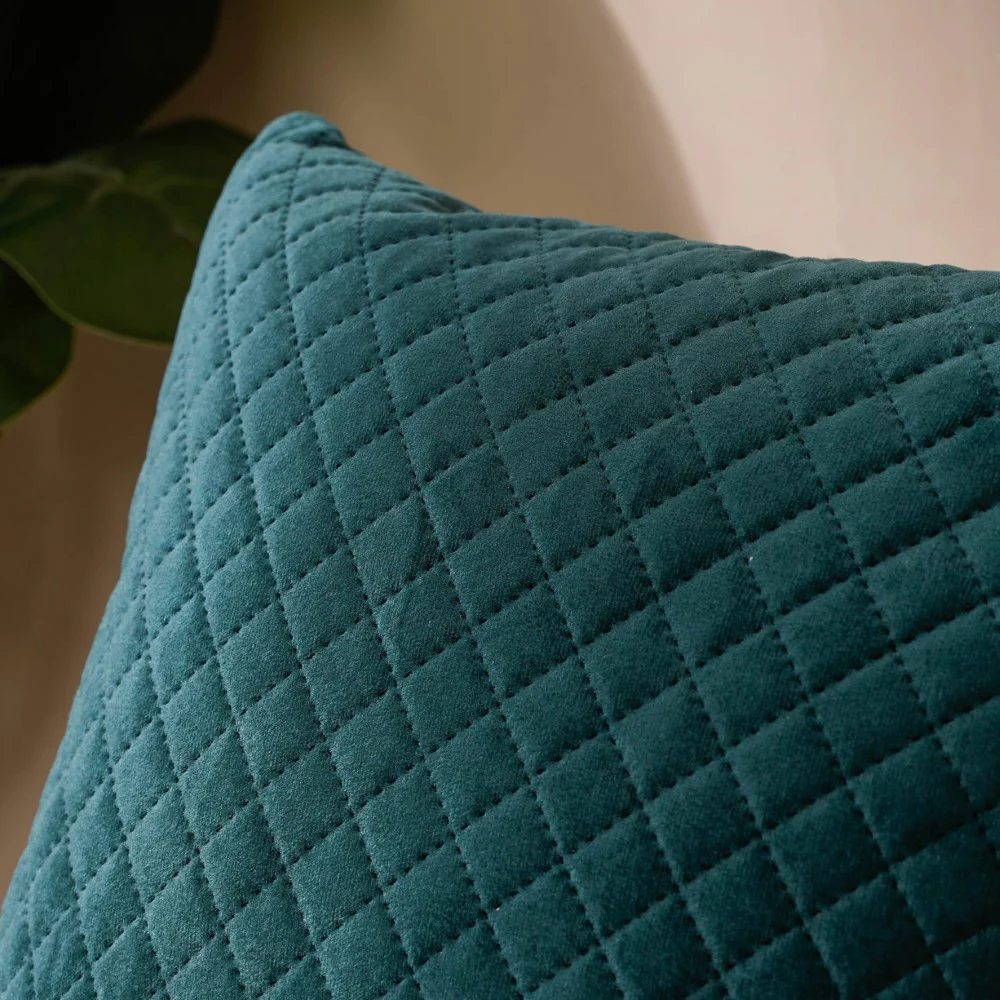 Beryl Green Quilted Velvet Cushion Cover 16 x 16 Inch - Image 9