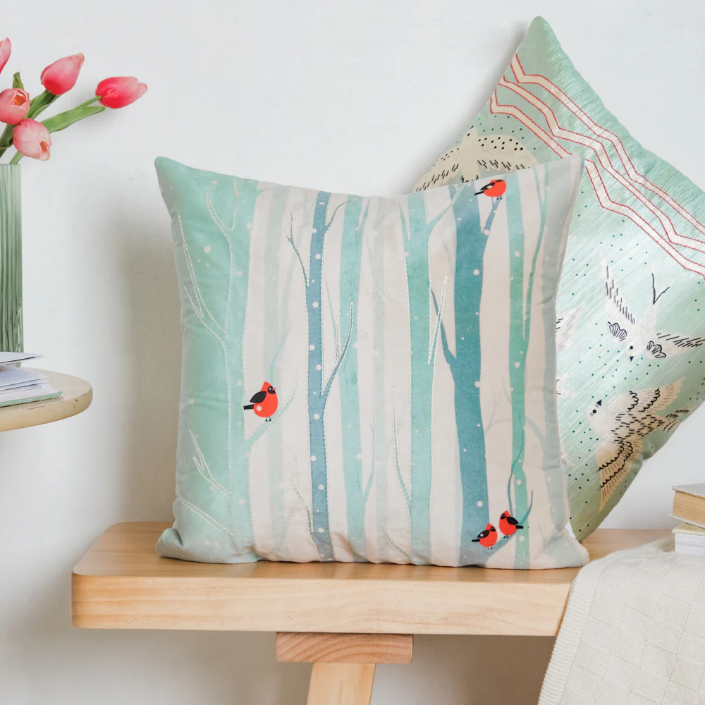 Birds On Tree Velvet Cushion Cover 16 inch - Image 9