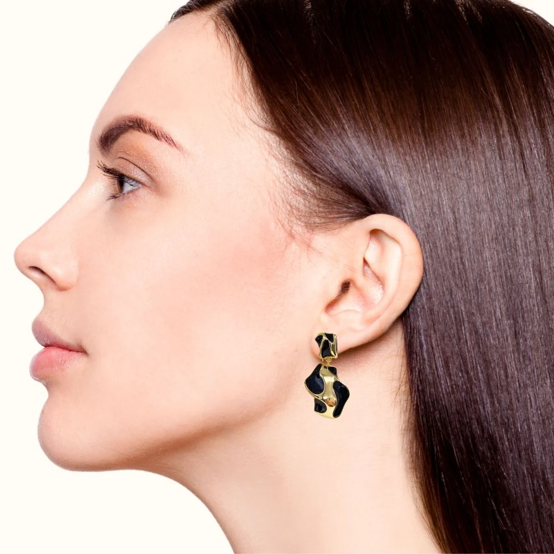 Black And Gold Abstract Danglers - Image 5