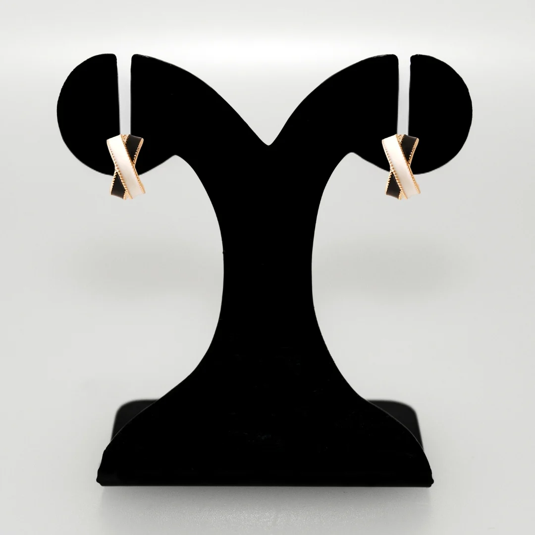 Black And White Crisscross Hoop Earrings - Image 6