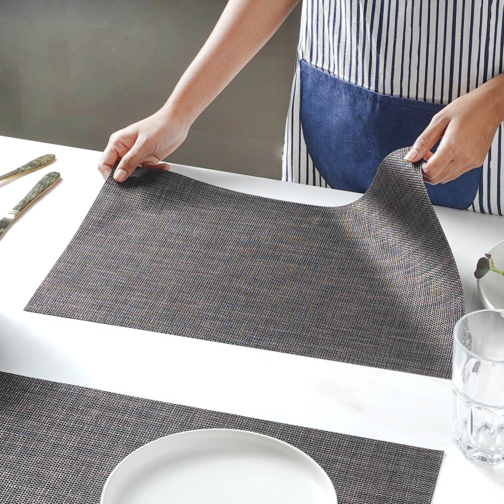 Black Brown PVC Table Mat Set of 6 - Image 7