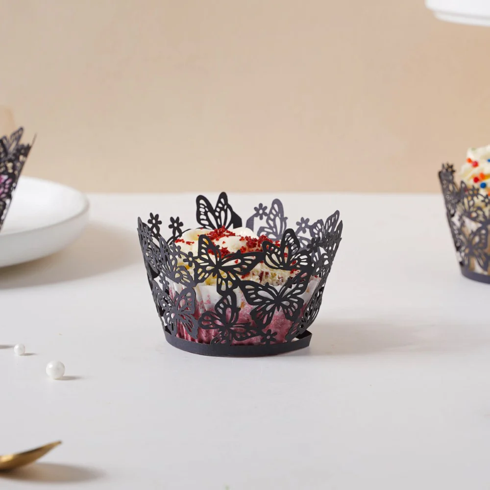 Black Butterfly Lace Cupcake Wrapper Set of 20 - Image 3