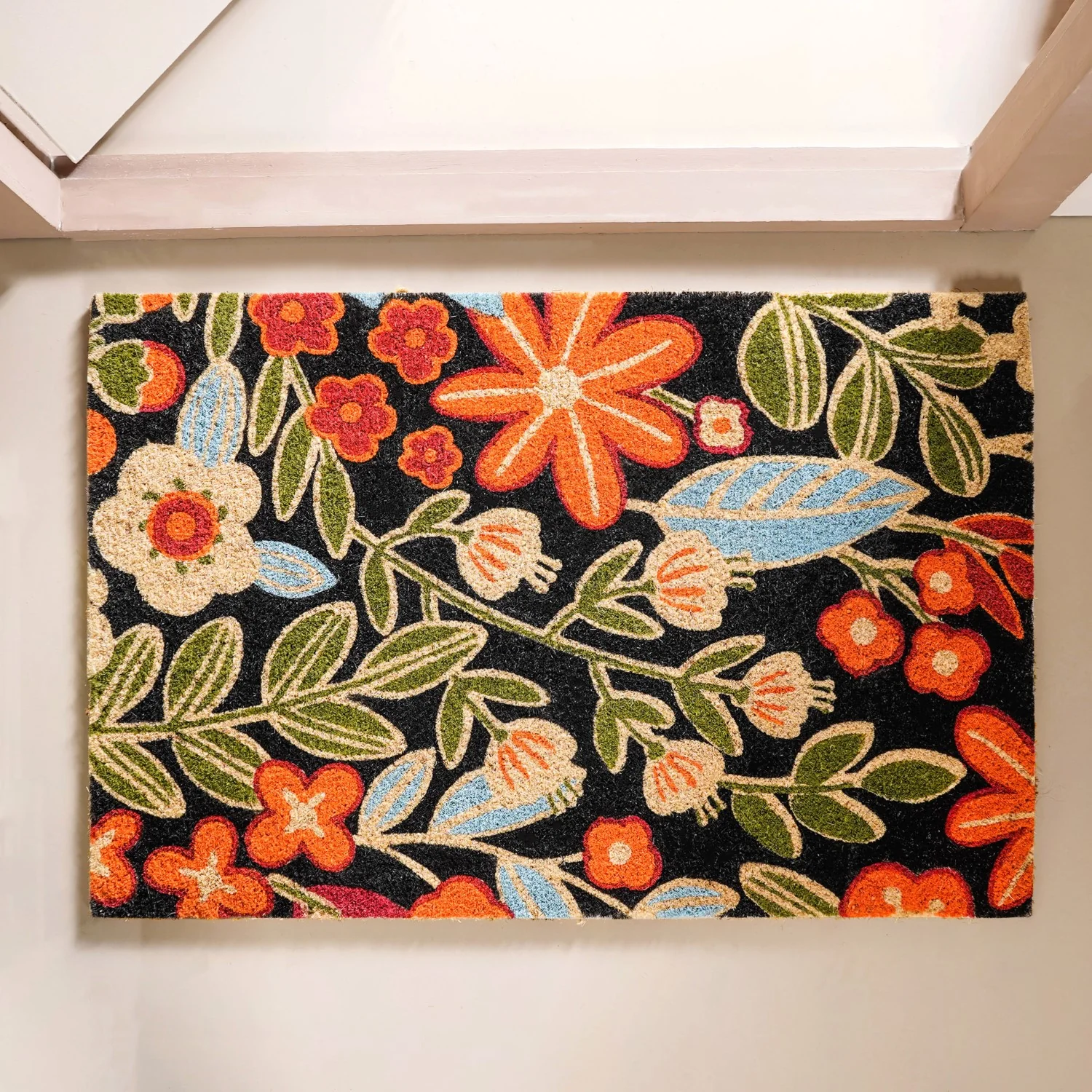 Black Floral Coir Mat 36x24 Inch - Image 2