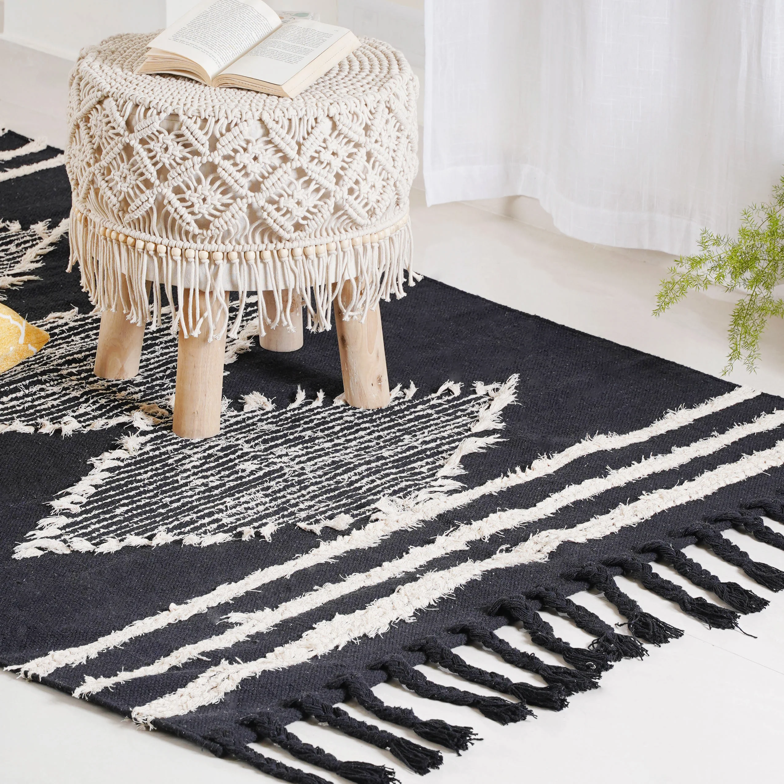 Black Handwoven Carpet for Living Room - Image 10