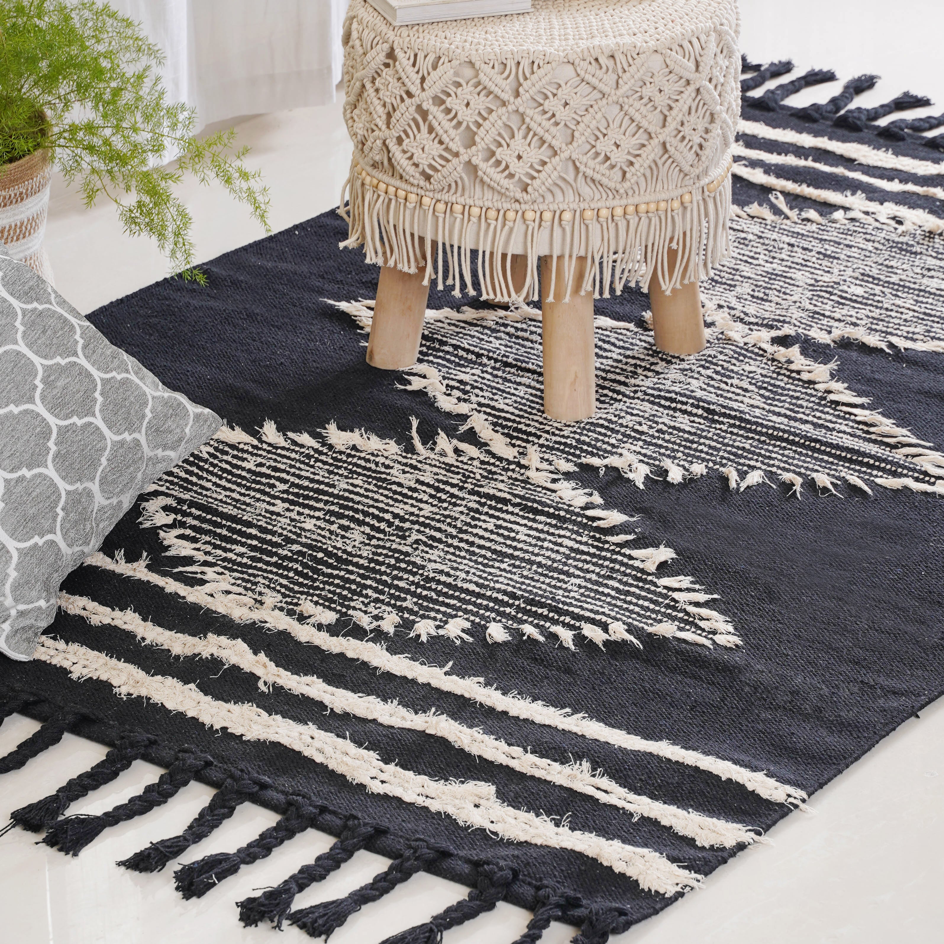 Black Handwoven Carpet for Living Room - Image 11