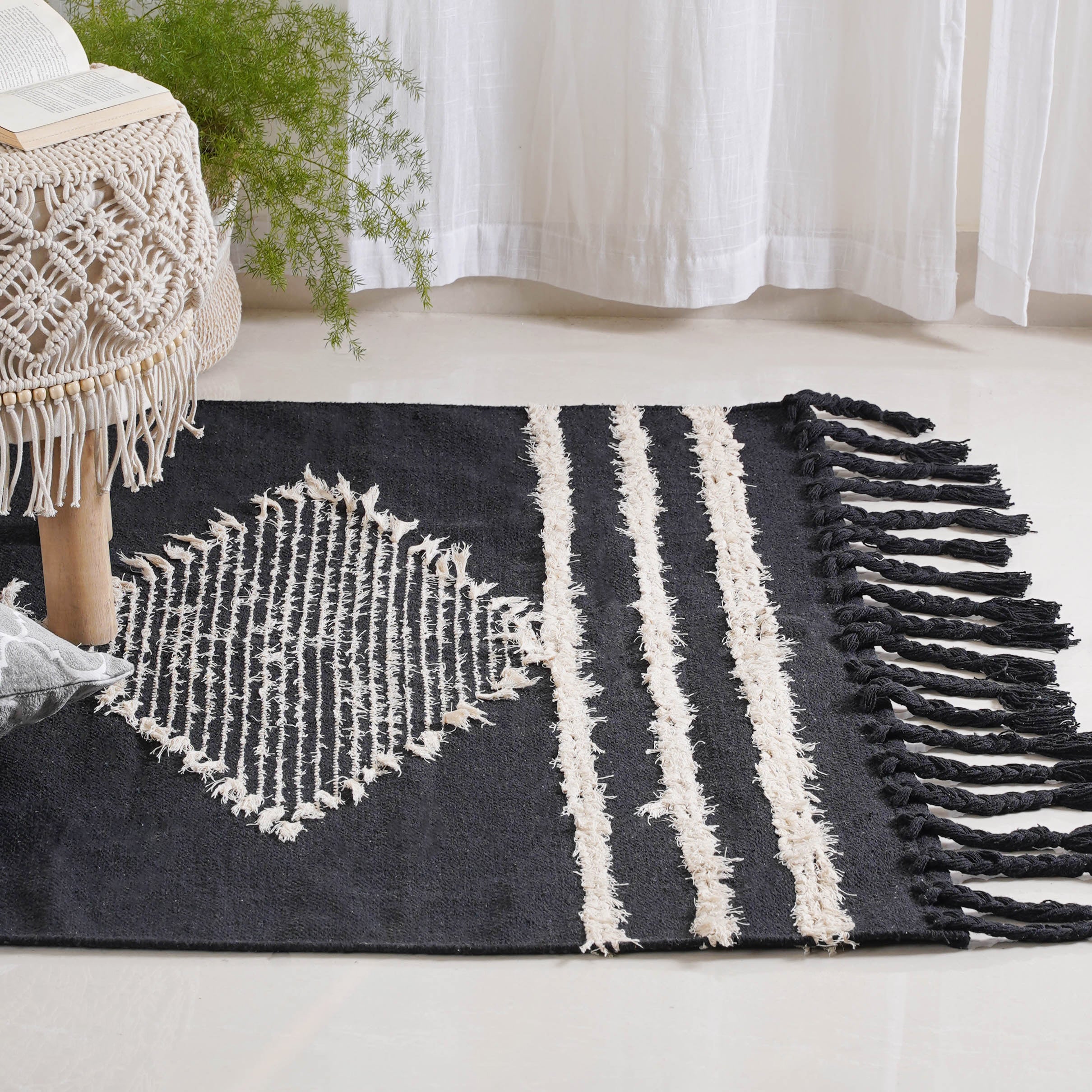 Black Handwoven Carpet for Living Room - Image 2