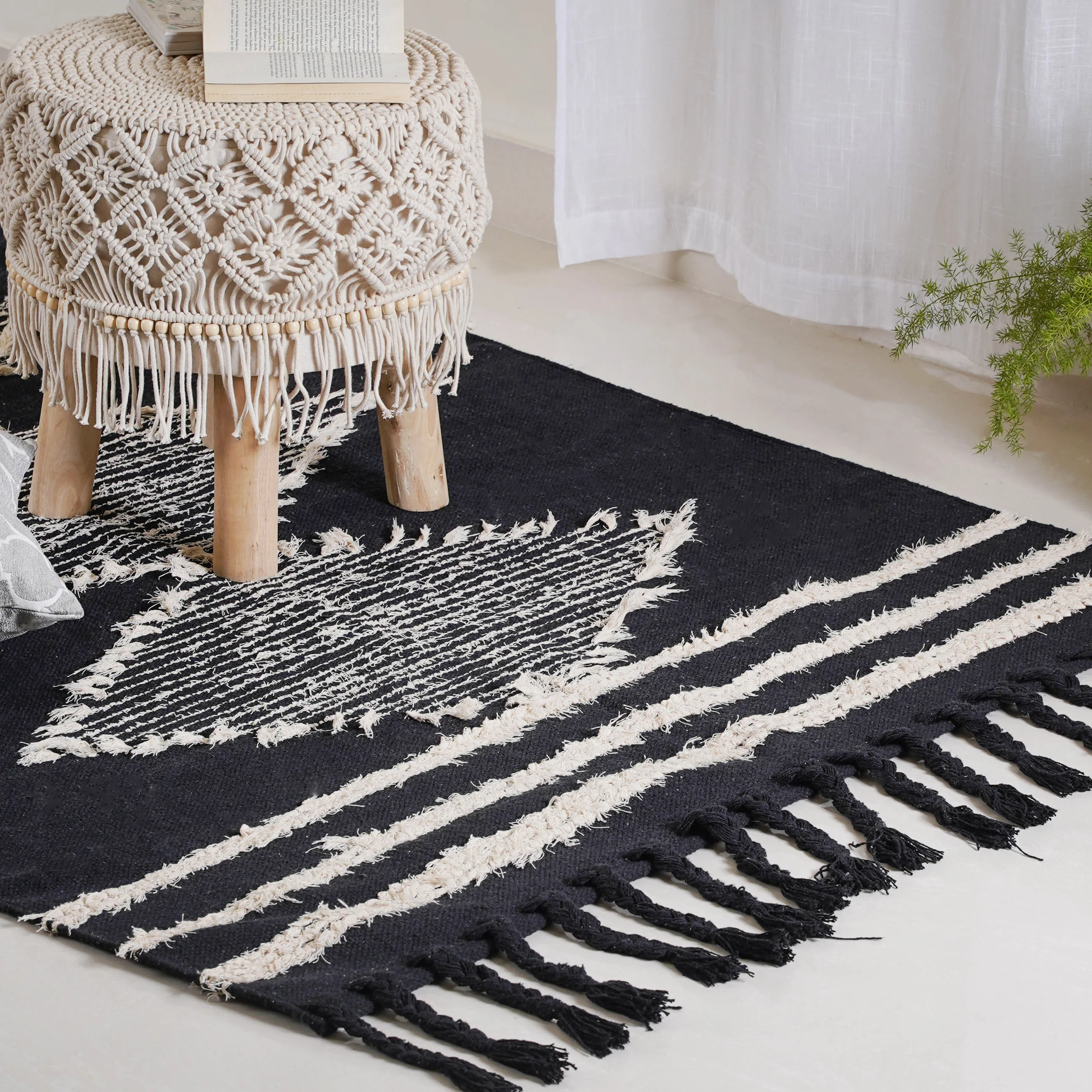 Black Handwoven Carpet for Living Room - Image 3