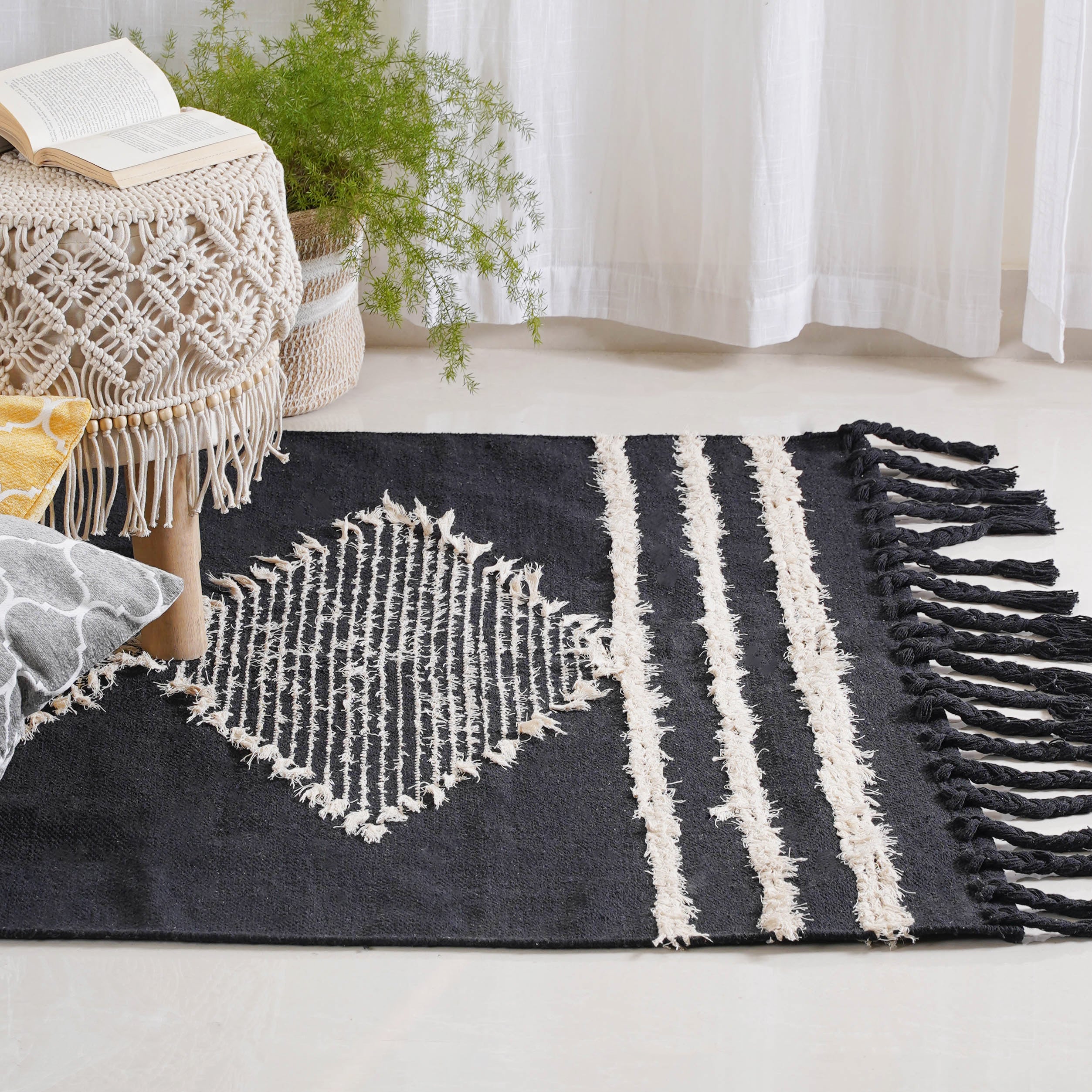 Black Handwoven Carpet for Living Room - Image 5