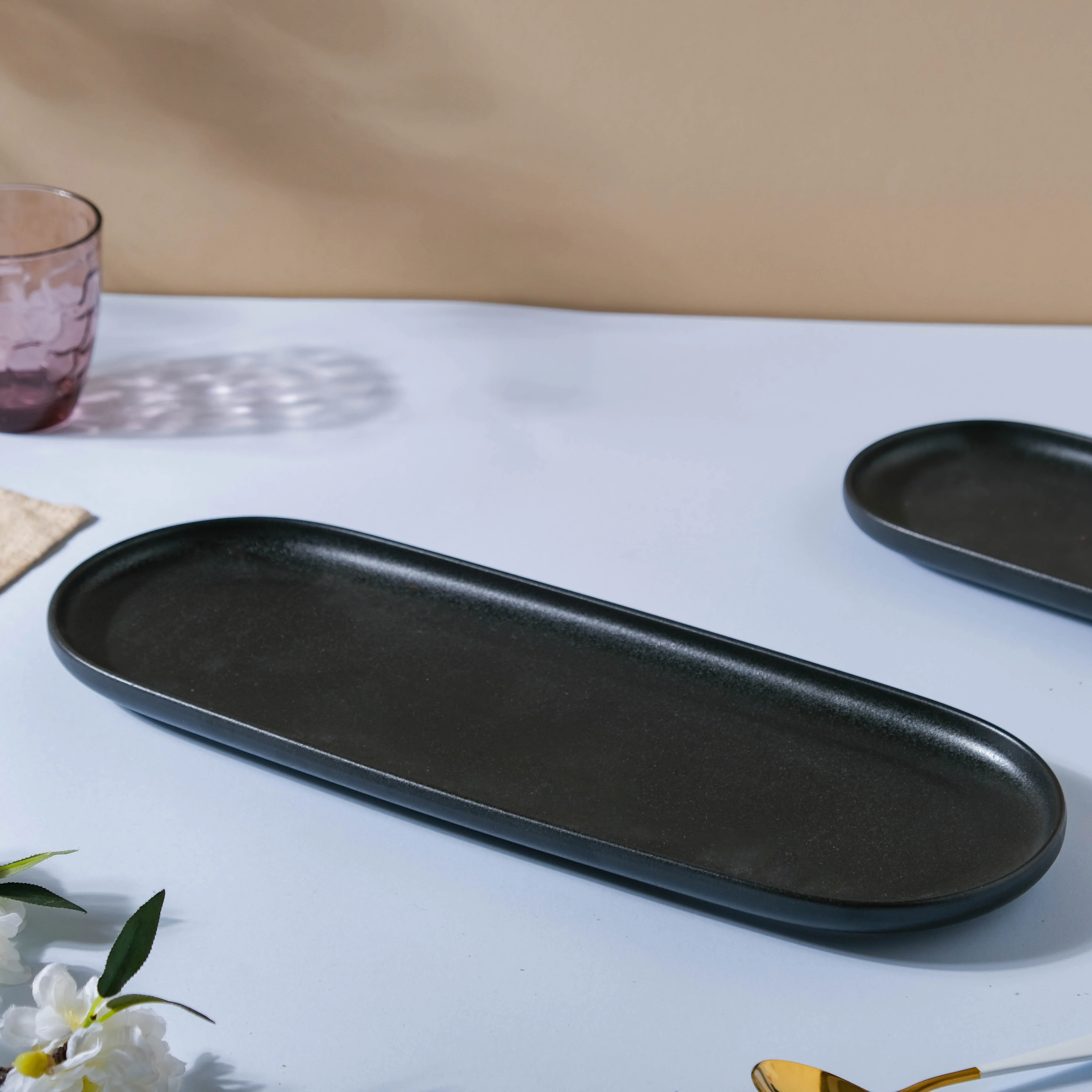 Black Long Ceramic Serving Platter - Image 5