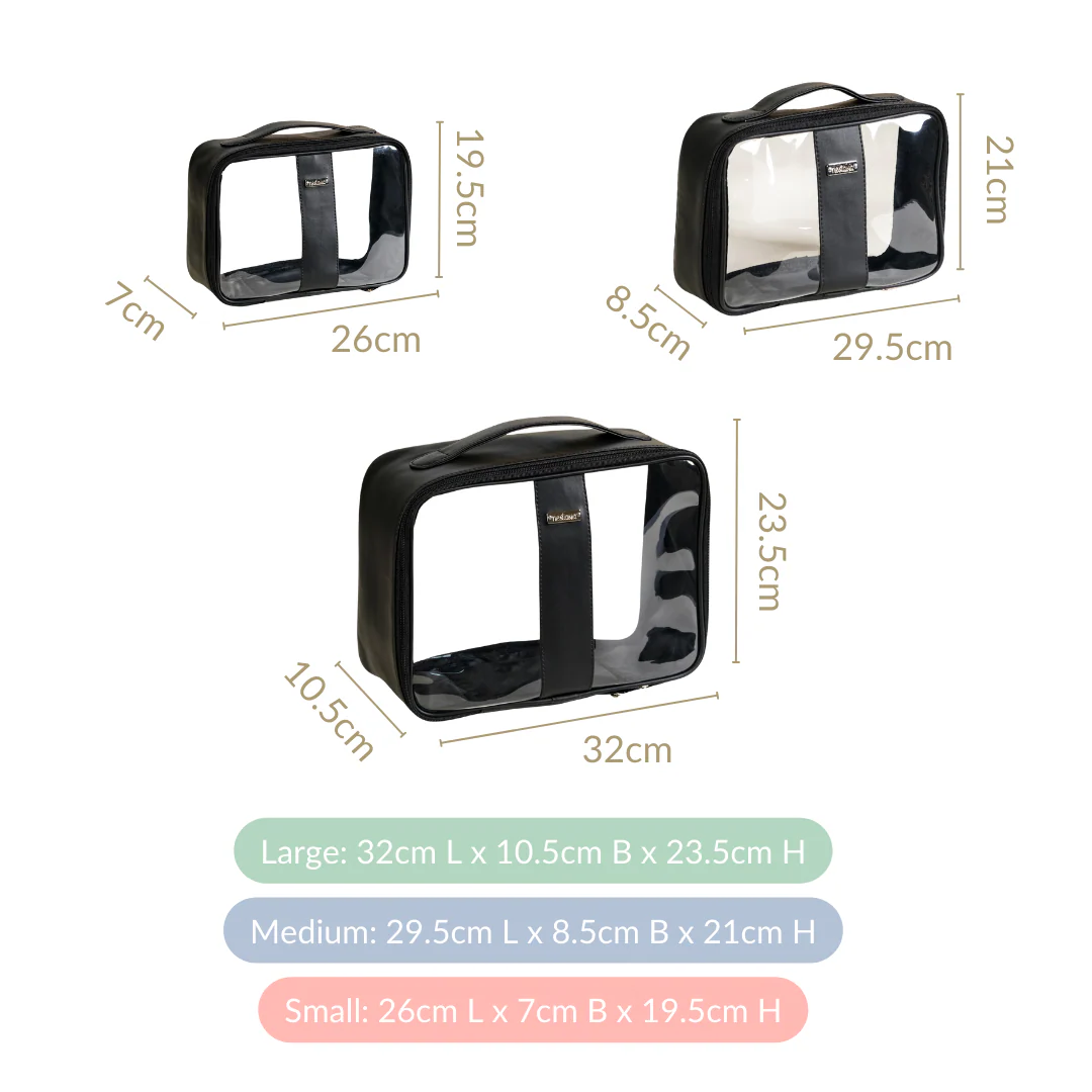 Black Vegan Leather Transparent Travel Kit Set Of 3 - Image 4