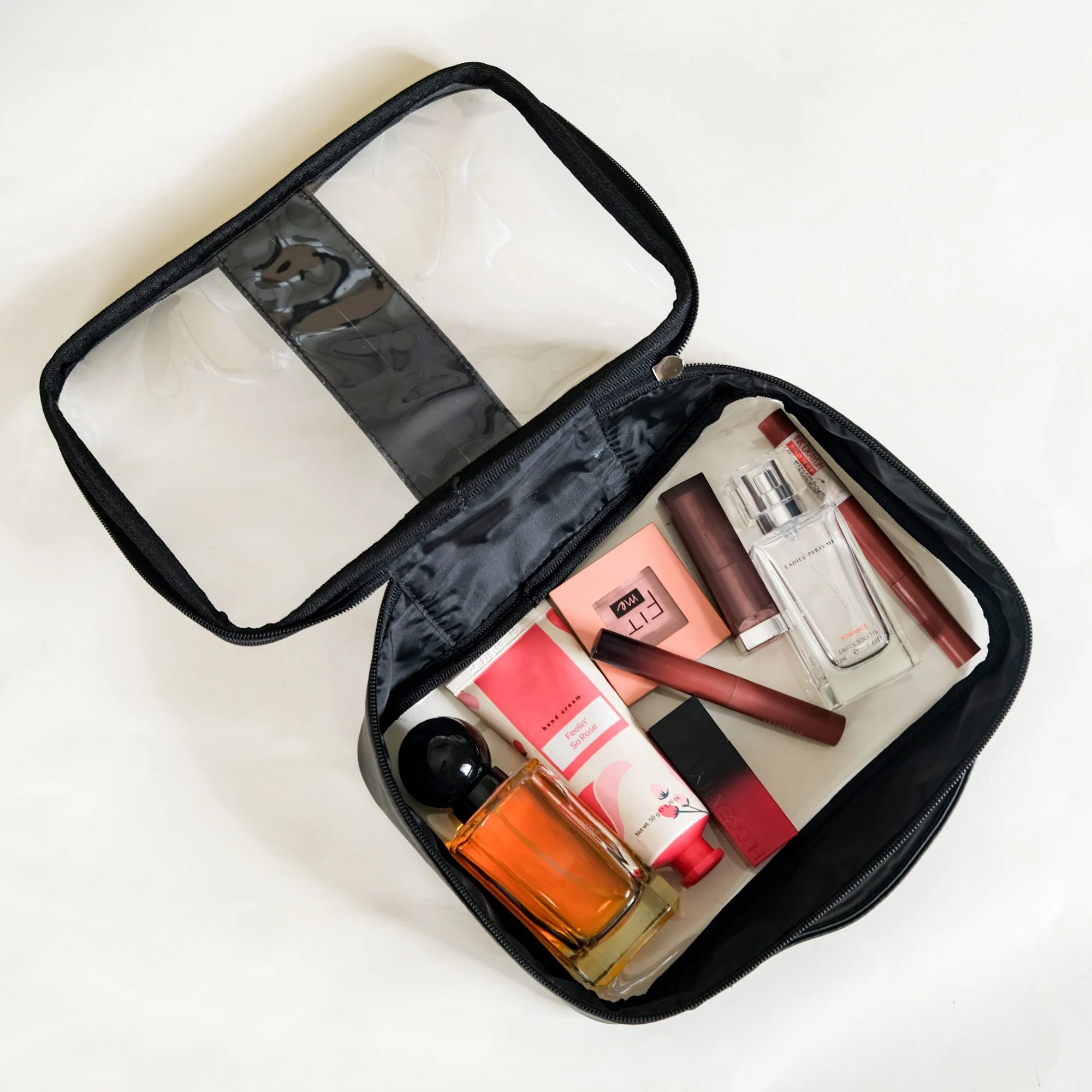 Black Vegan Leather Transparent Travel Kit Set Of 3 - Image 7