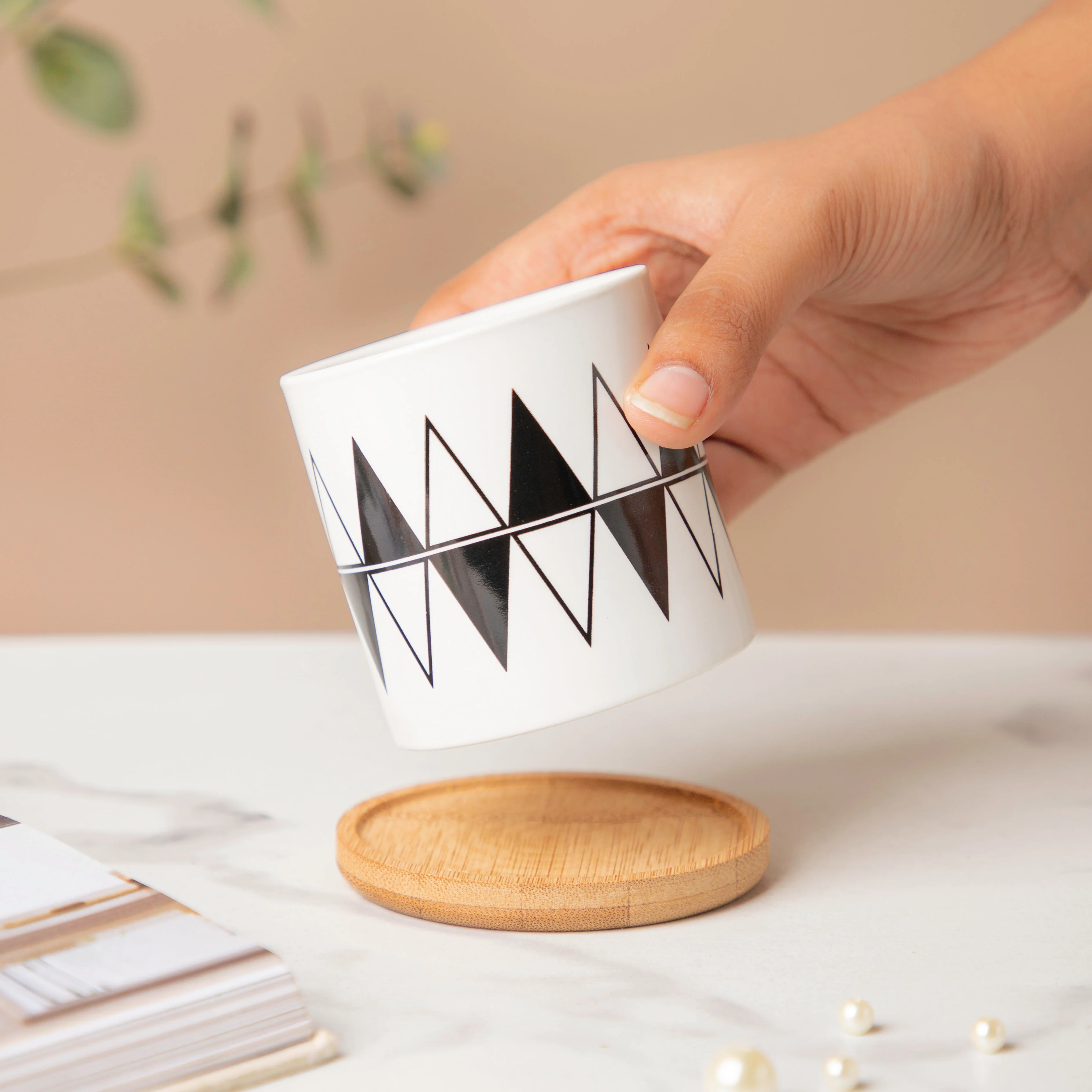 Black & White Medley Ceramic Planter With Coaster Set Of 8 - Image 7