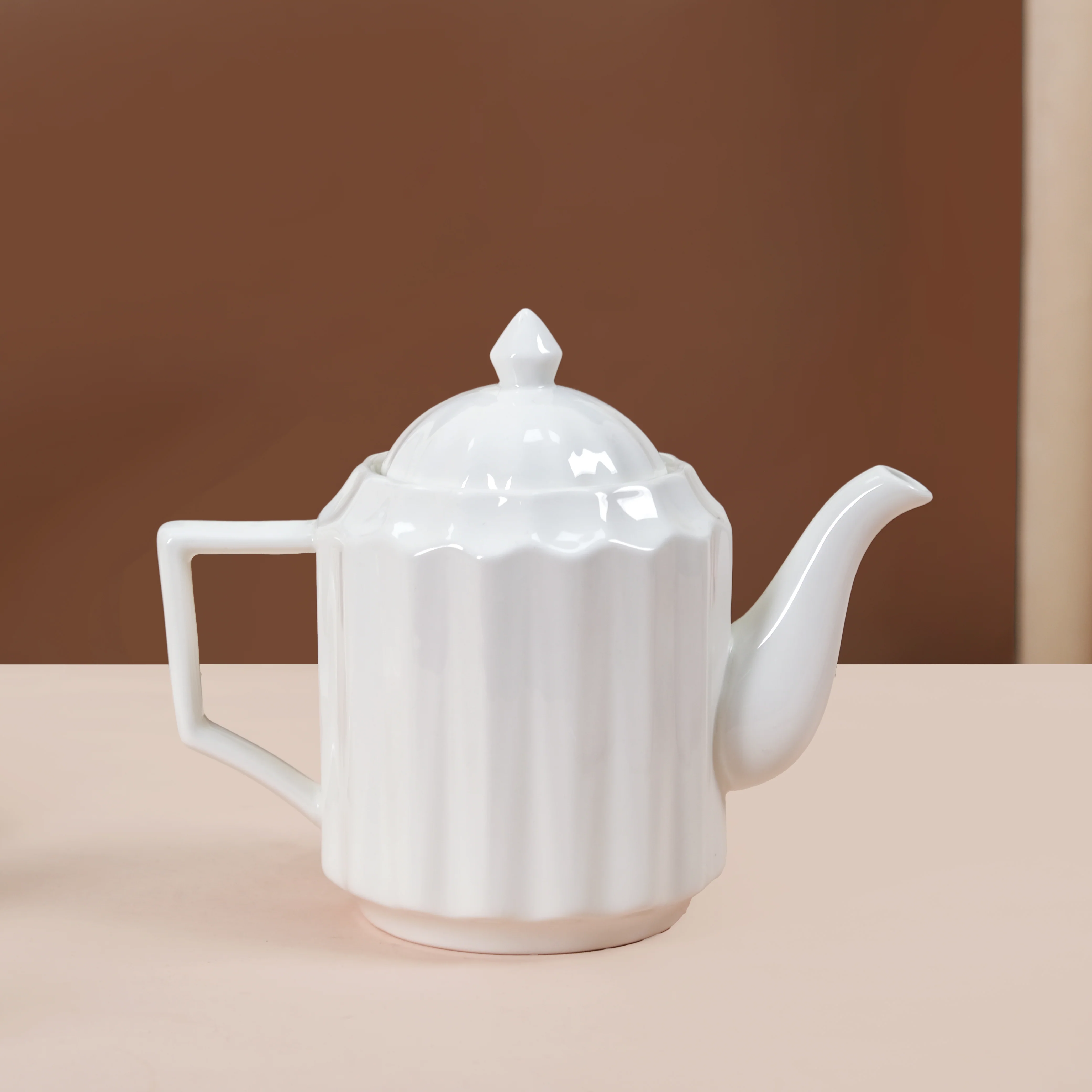 Blanca Fluted Ceramic Tea Set With 6 Cups Kettle And Wooden Stand - Image 7