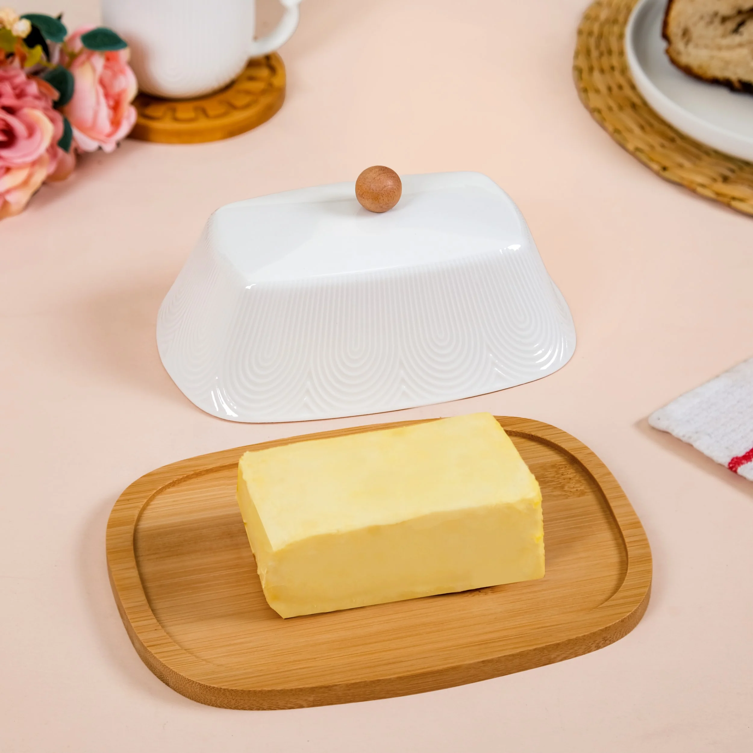 Blanca Rectangular Wooden Butter Dish With Ceramic Lid - Image 2