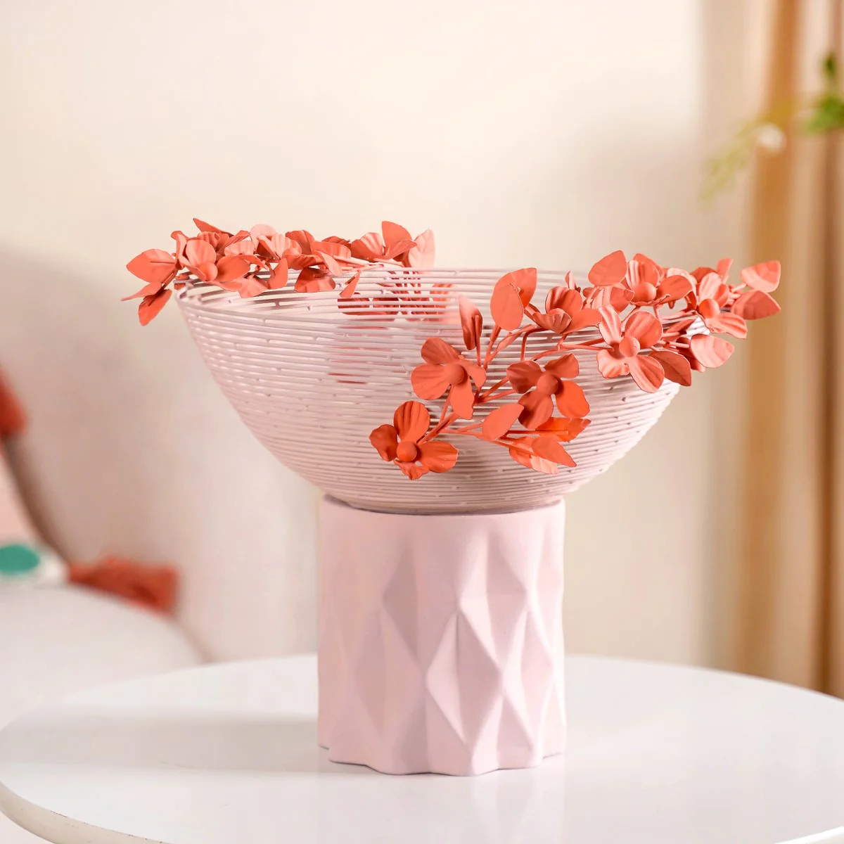 Bloom Basket Pink Pedestal Decorative Bowl - Image 3