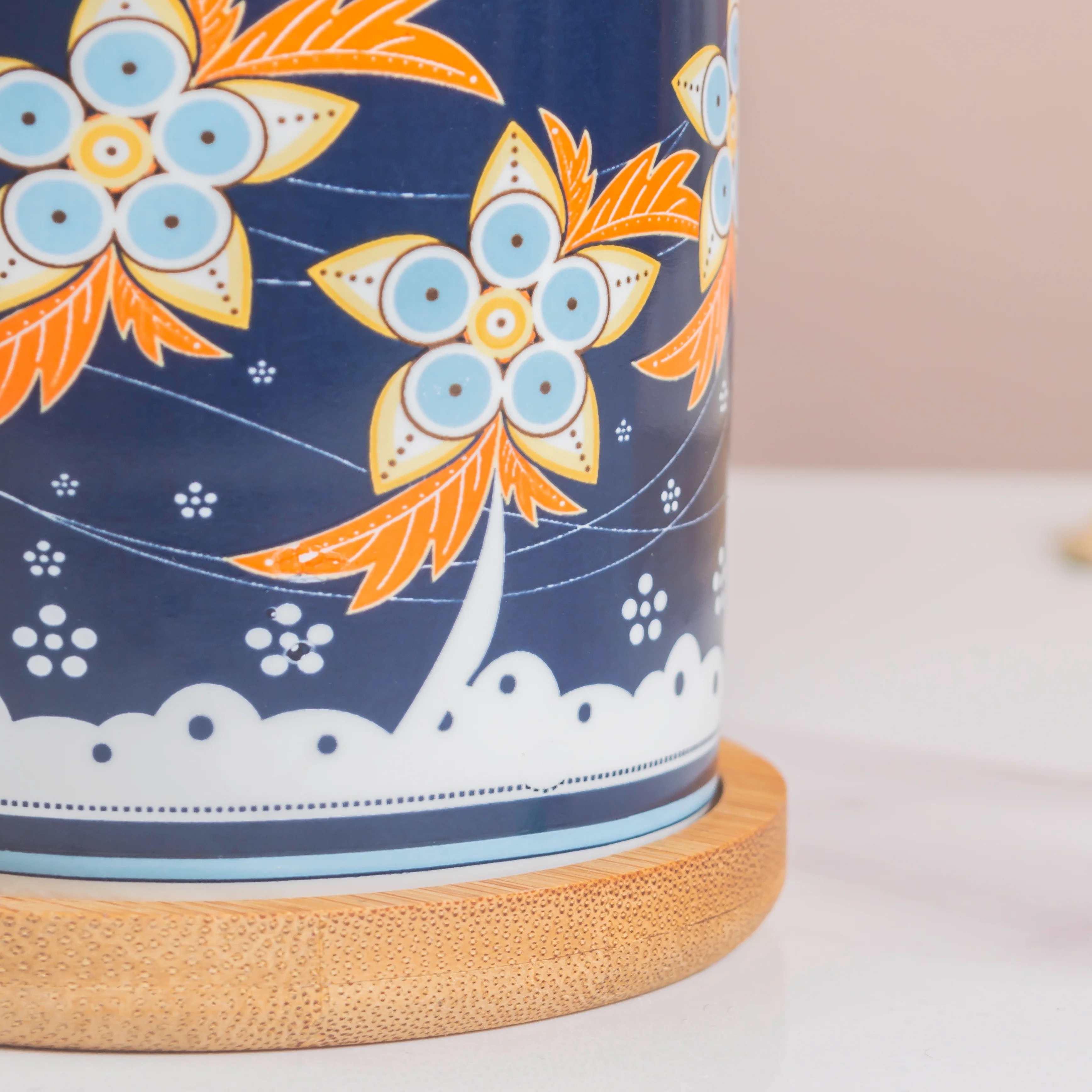 Bloom Fiesta Botanical Planter Blue With Wooden Coaster - Image 9