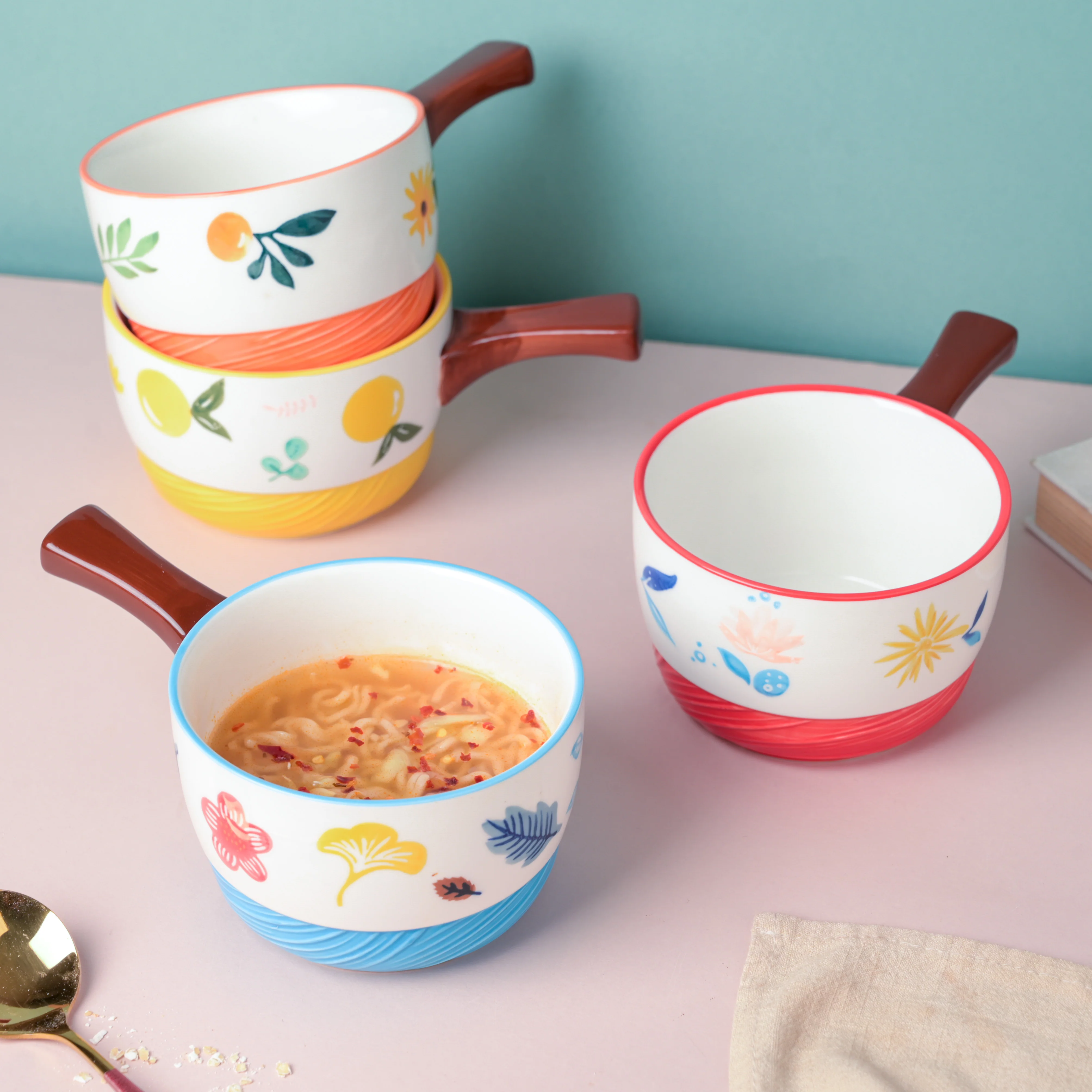 Bloom Yellow Ceramic Pot With Handle - Image 7