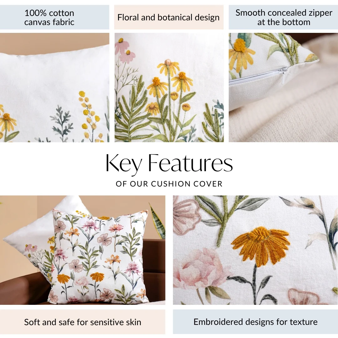 Blooming Embroidery Cotton Cushion Cover Set Of 2 40x40cm - Image 5