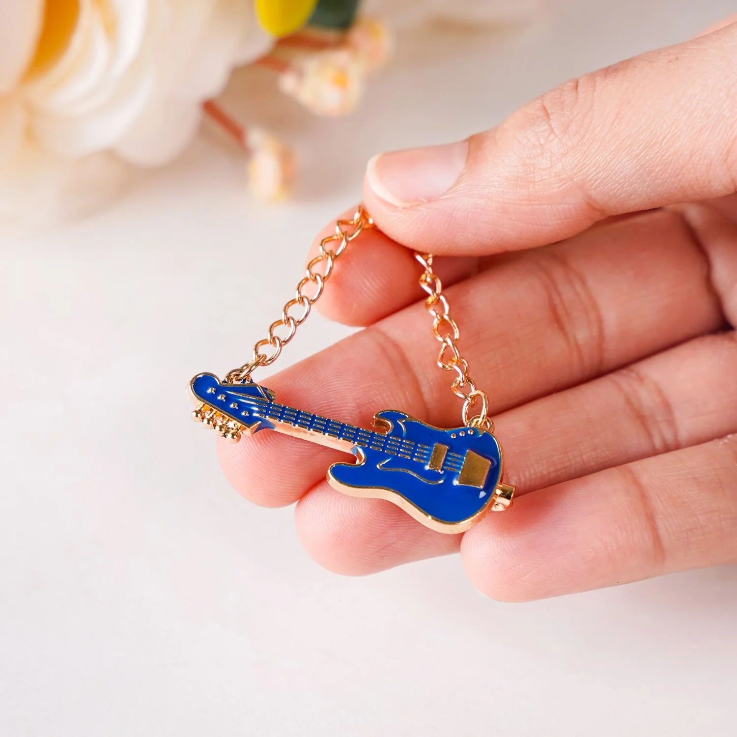 Blue And Gold Guitar Brooch - Image 3