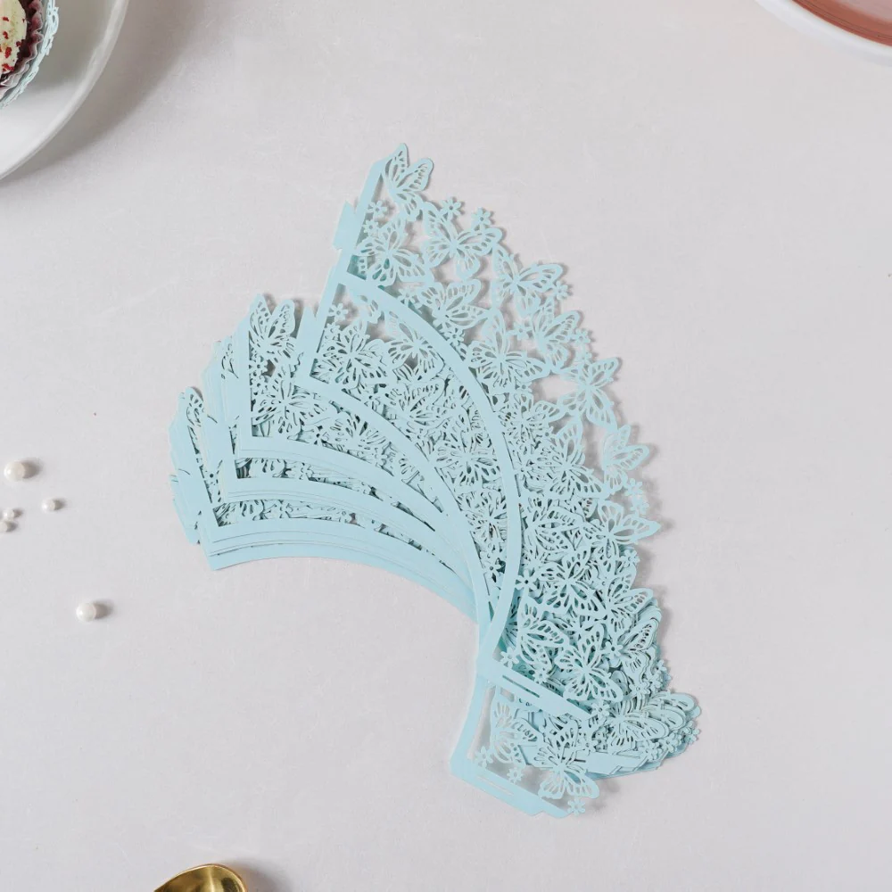Blue Butterfly Lace Cupcake Wrapper Set of 20 - Image 9