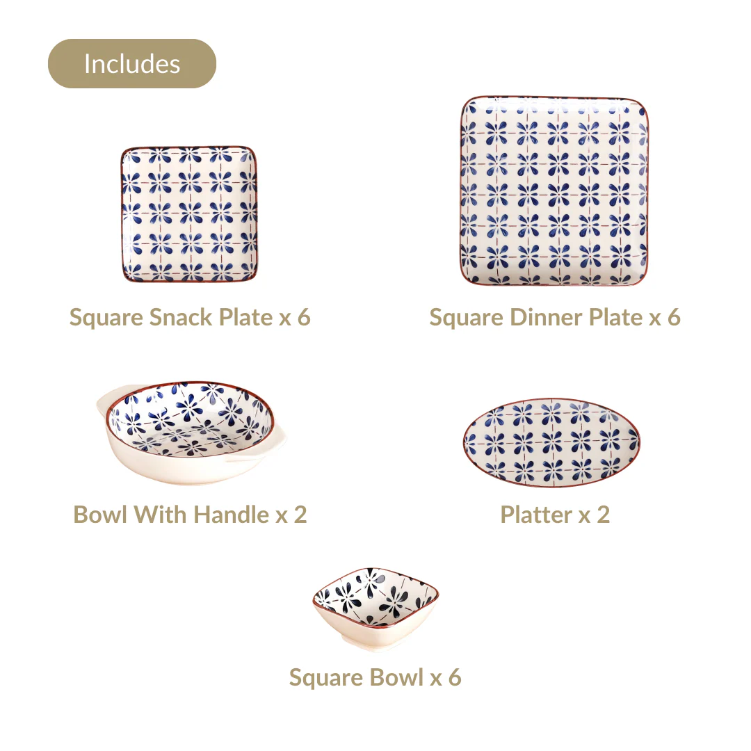 Blue Flower Ceramic 22 Piece Dinner Set For 6 - Image 5