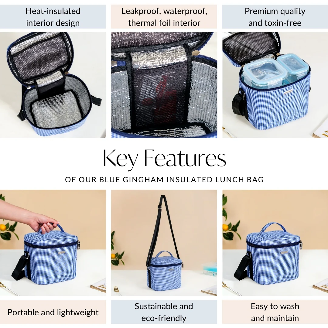 Blue Gingham Insulated Lunch Bag - Image 5