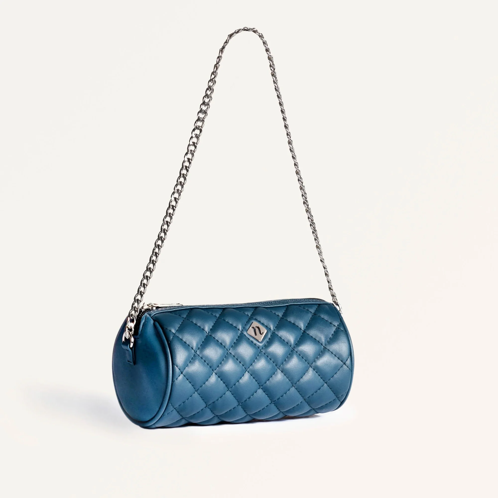 Blue Mini Barrel Bag With Chain Strap - Image 2