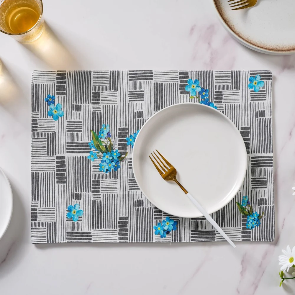 Bluebell Dining Cotton Printed Table Mat Grey Set Of 2 - Image 9
