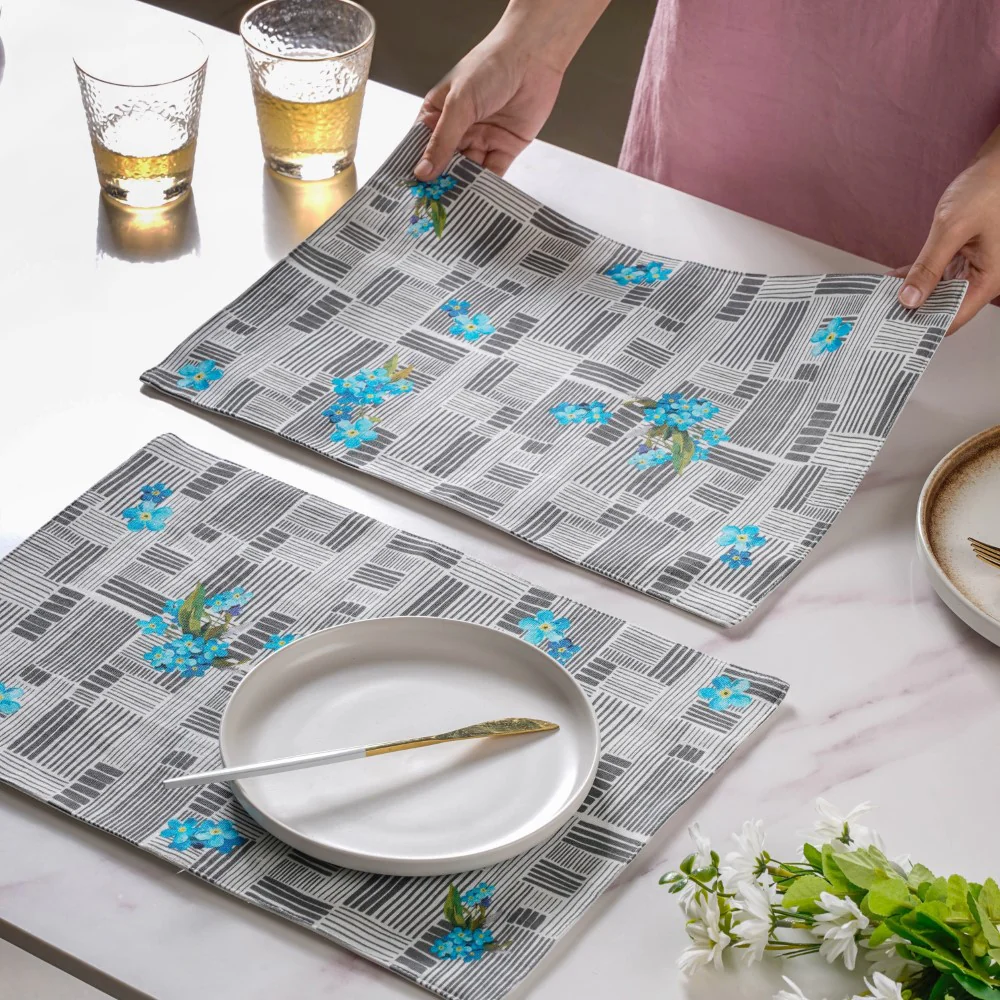 Bluebell Dining Cotton Printed Table Mat Grey Set Of 6 - Image 3