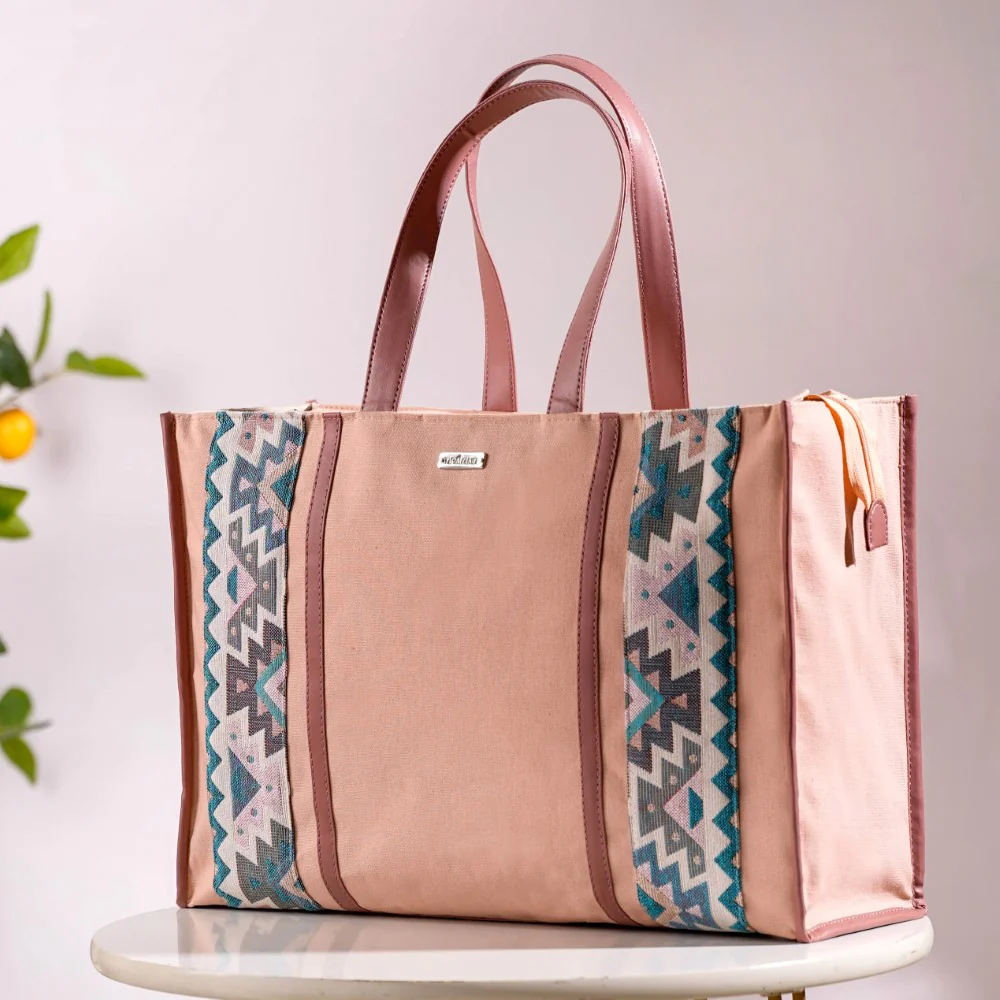 Boho Shopper Bag Pink Large 17 X 12 Inch - Image 3