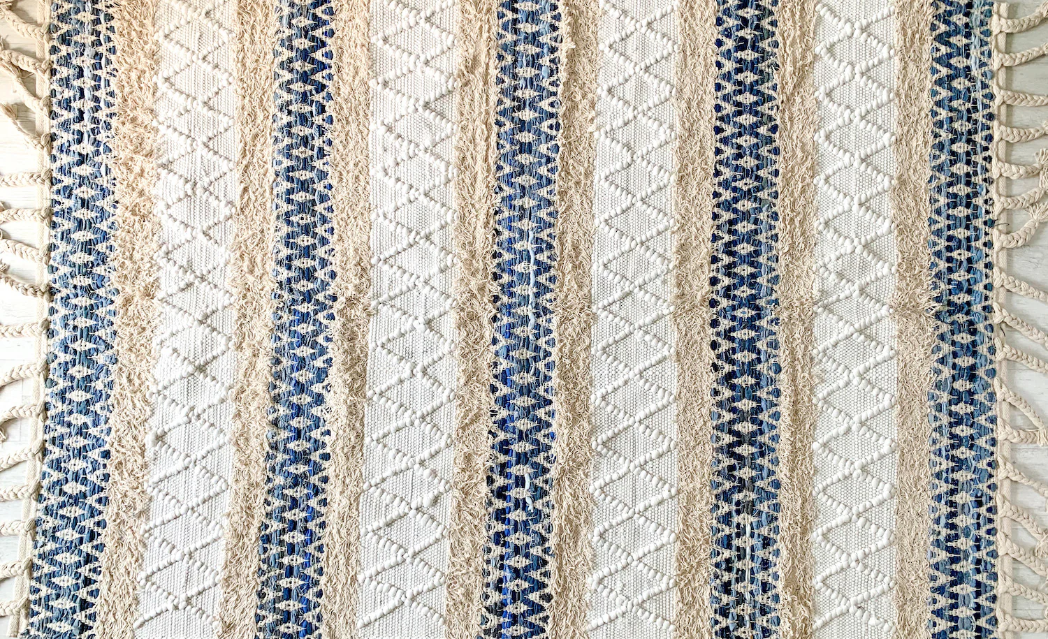 BOHO Ivy Hand Woven Rug - White and Blue - Image 4