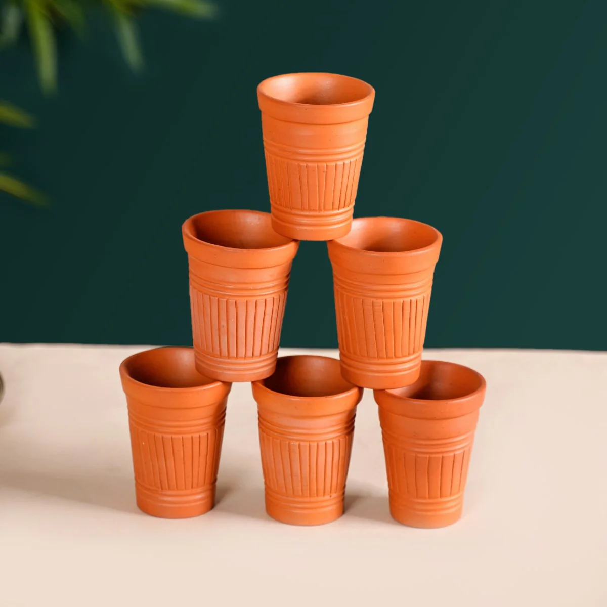 Bombay Cutting Chai Terracotta Kulhad Set Of 6 With White Metal Stand - Image 12