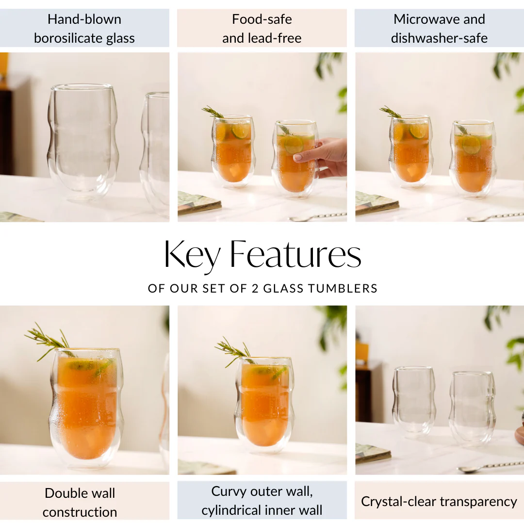 Borosilicate Double Wall Glass Tumbler Set Of 2 375ml - Image 5