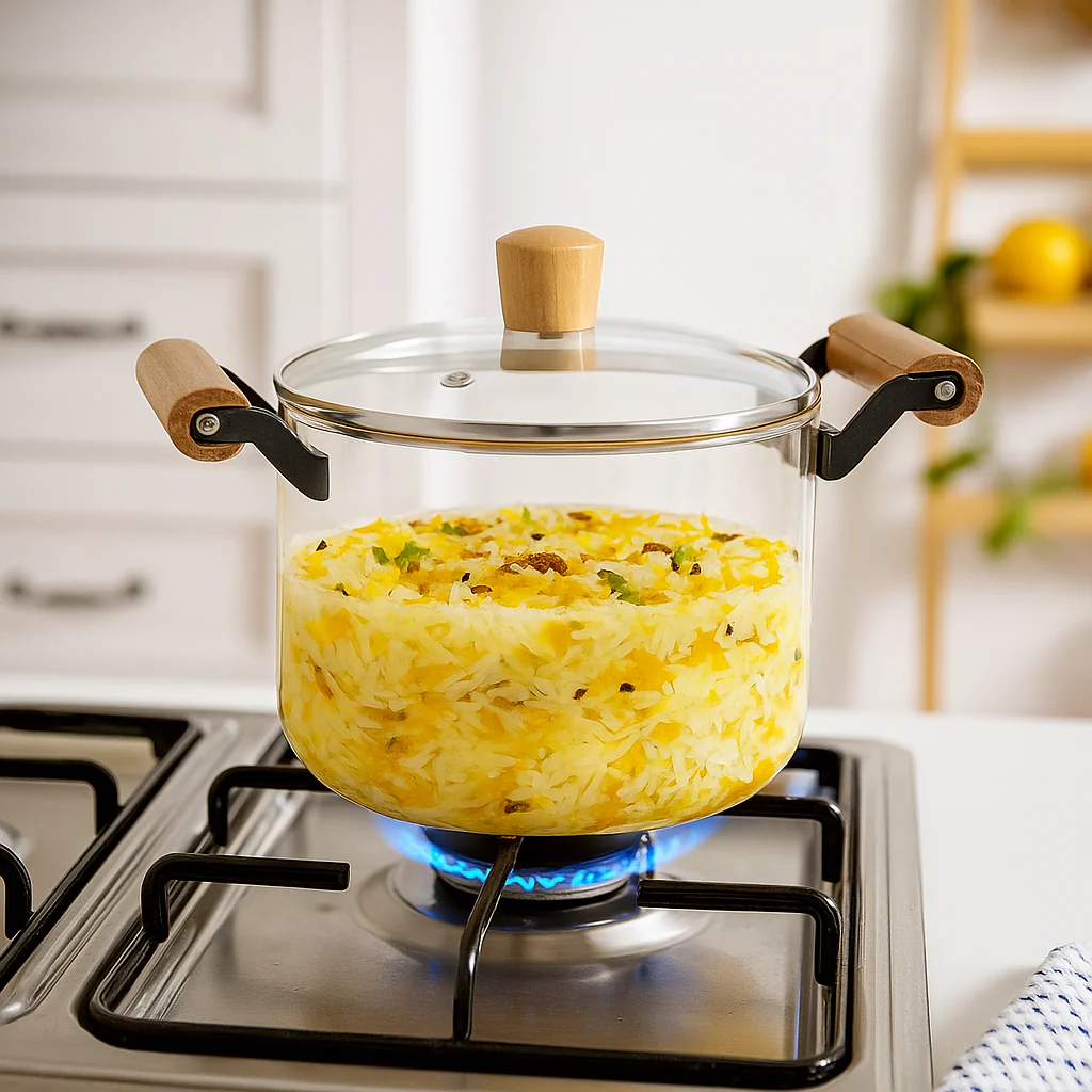 Borosilicate Stovetop Pot With Wooden Handle Large 4500ml - Image 5