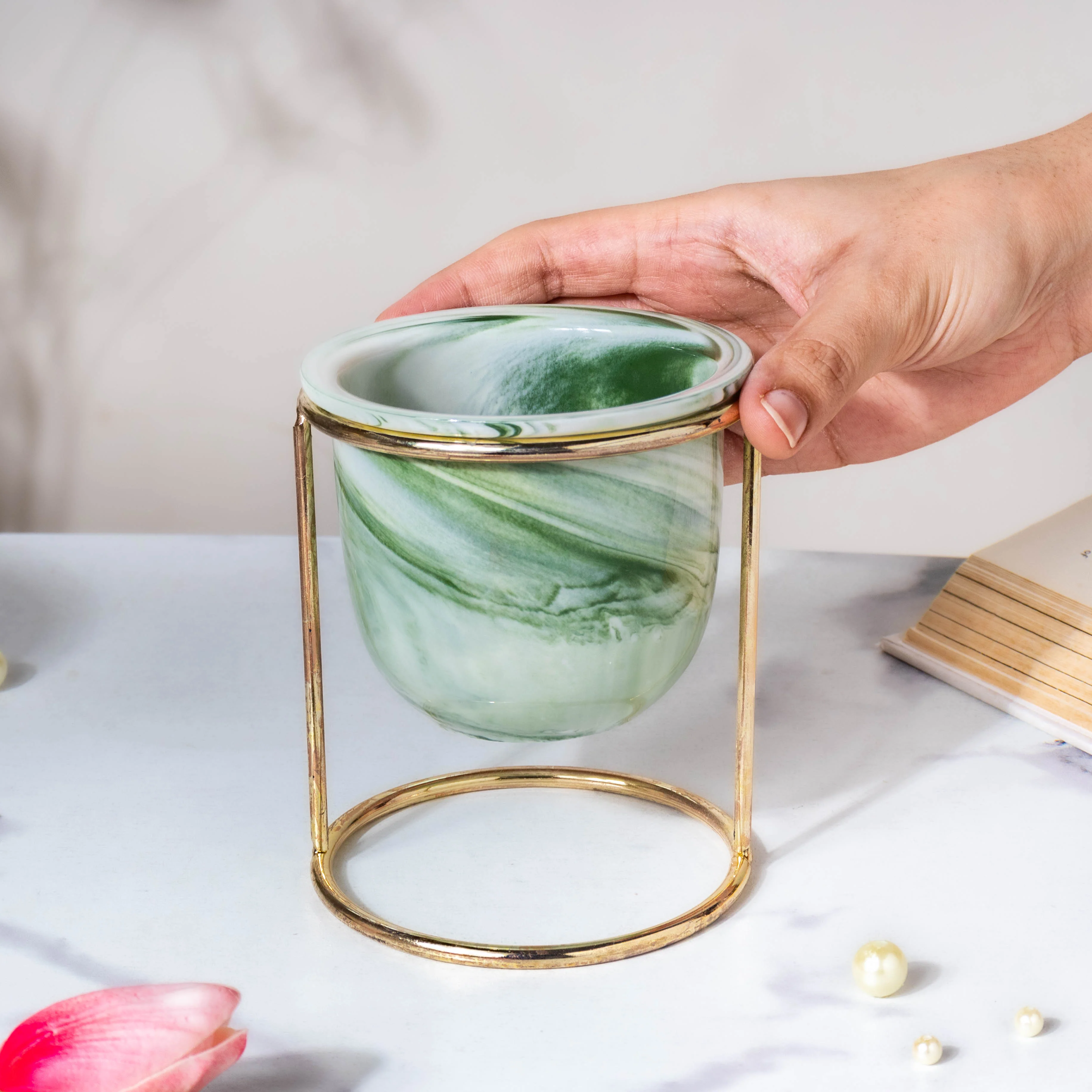 Botanica Marble Green Planter with Stand - Image 7