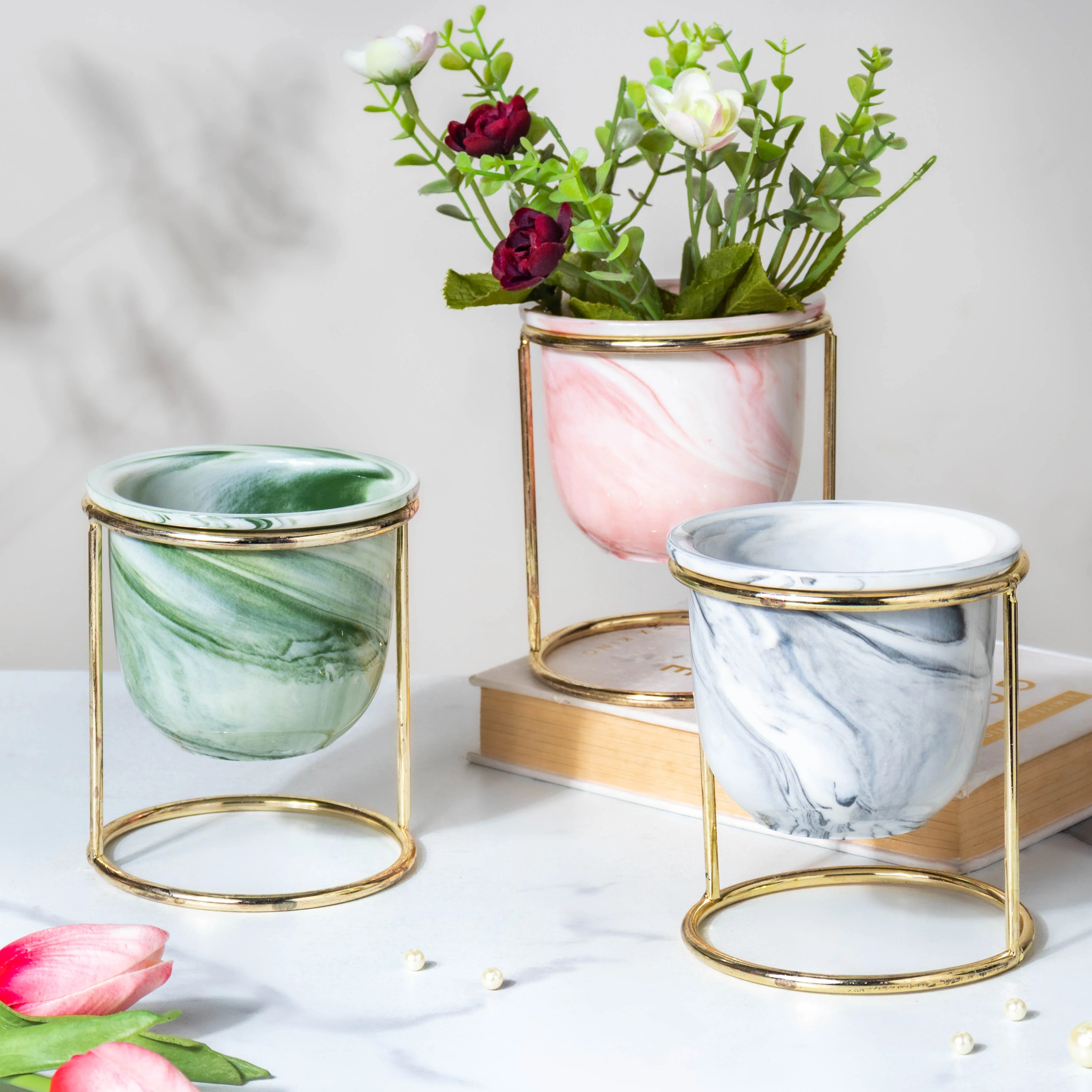 Botanica Marble Pink Planter with Stand - Image 10