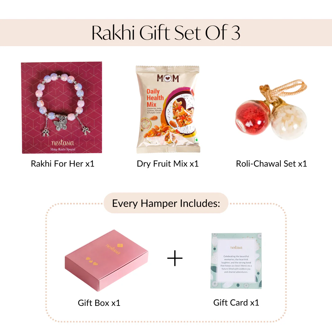 Bow Butterfly Charm Bracelet Rakhi Set Of 3 With Gift Box And Card - Image 4