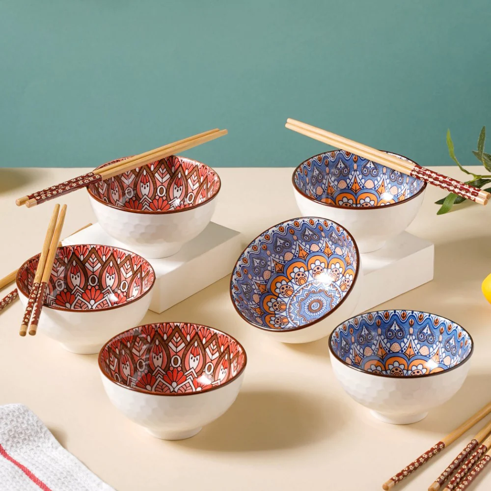 Bowls with Chopsticks Set of 6