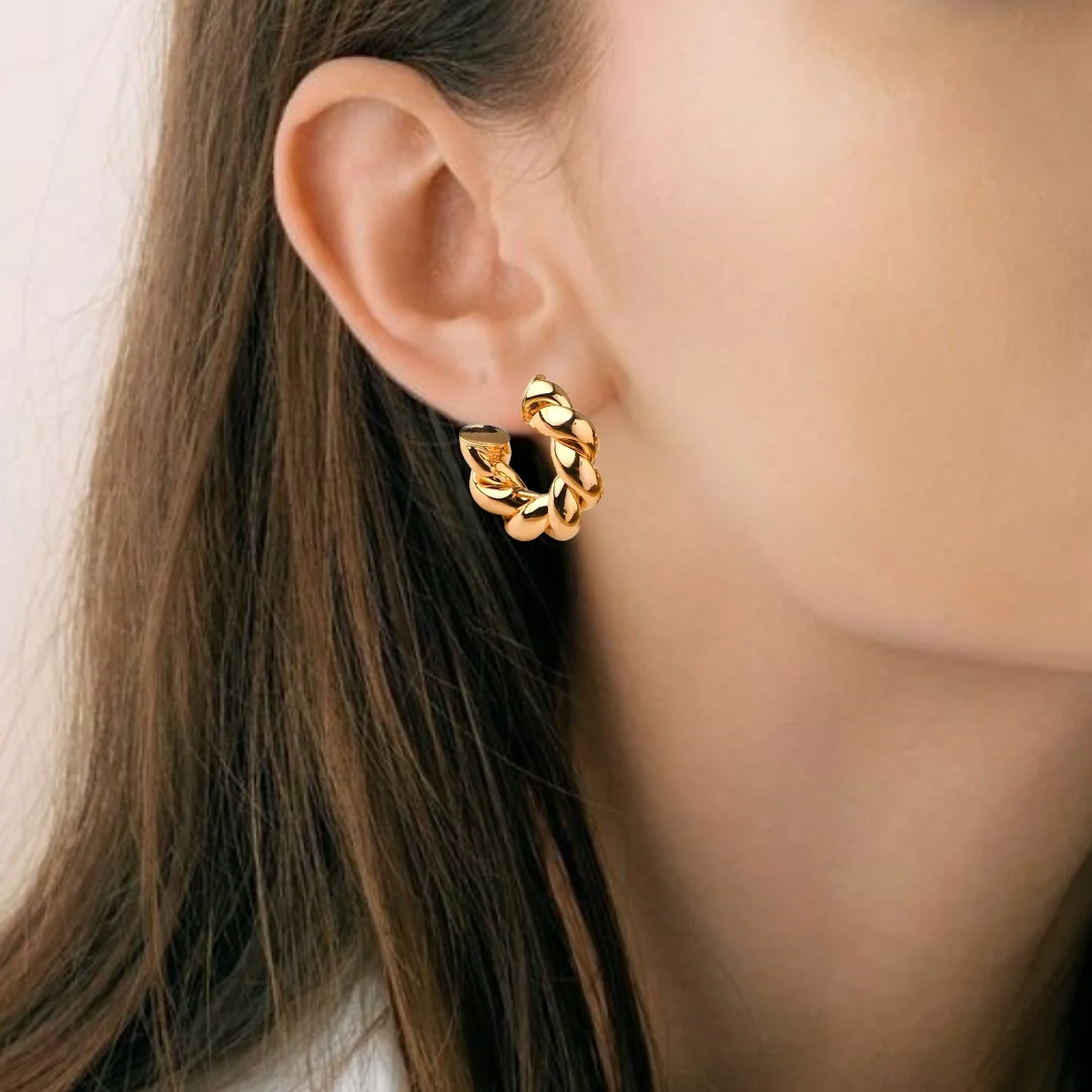Braided In Gold Chunky Hoop Earrings - Image 3
